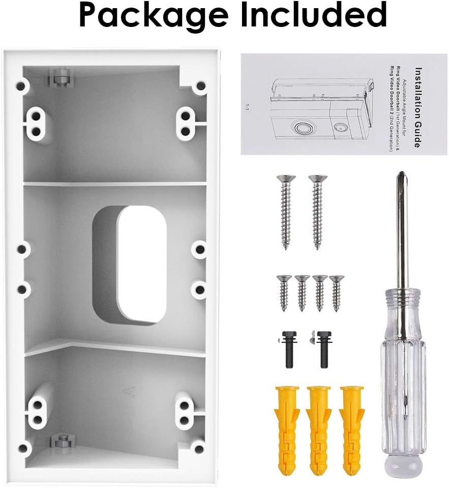 EZCO Adjustable 30 to 55 Degree Angle Mount Compatible for Video Doorbell 2 / Wi-Fi Enable Doorbell, Angle Adjustment Adapter Mounting Plate Bracket Wedge Kit, White