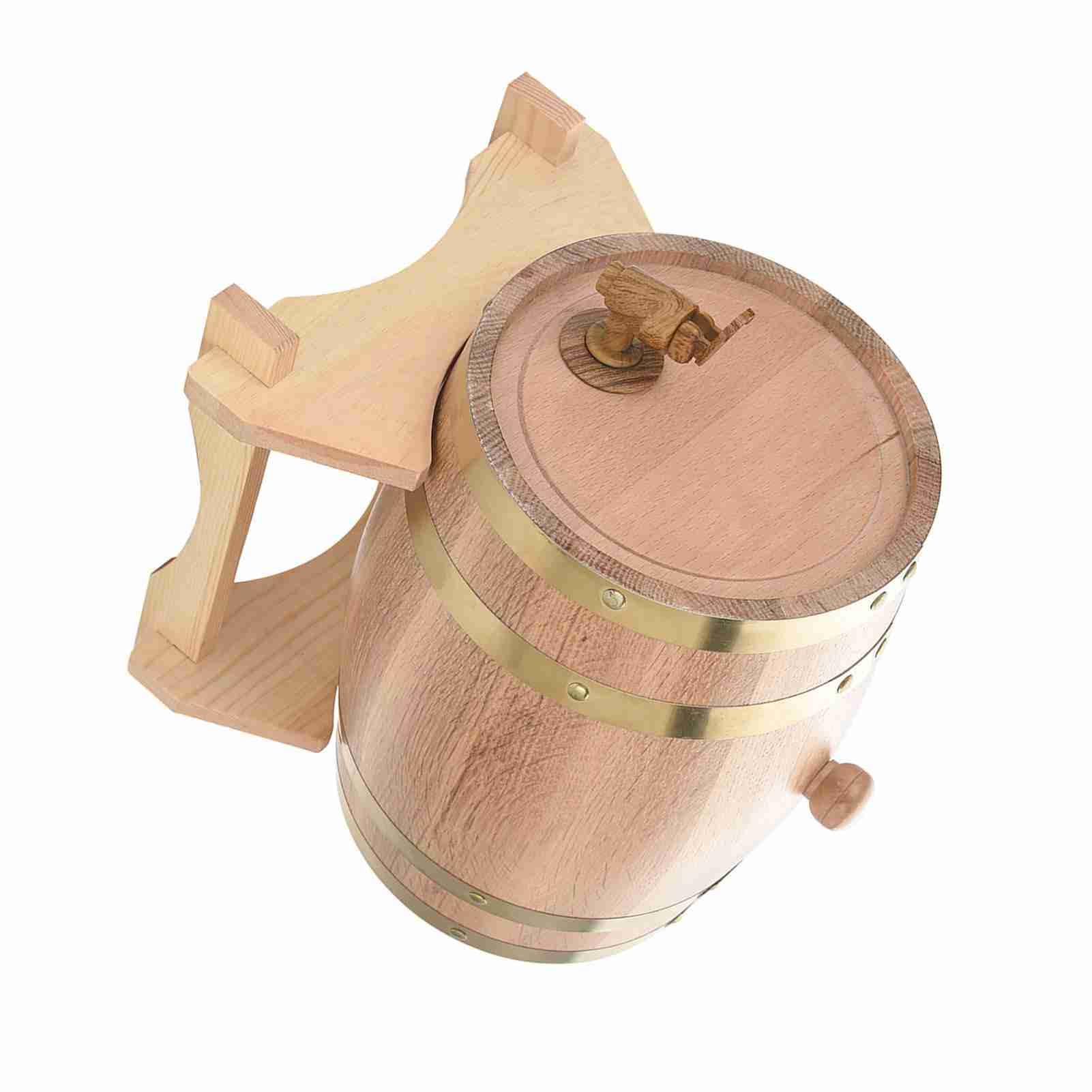 Vino in legno di quercia vintage, rovere artigianale per birra, whisky, rum, porto, capacità 1,5 l 3 l 5 l 10 l con rubinetto e supporto in plastica, testato a pressione per (aceto)