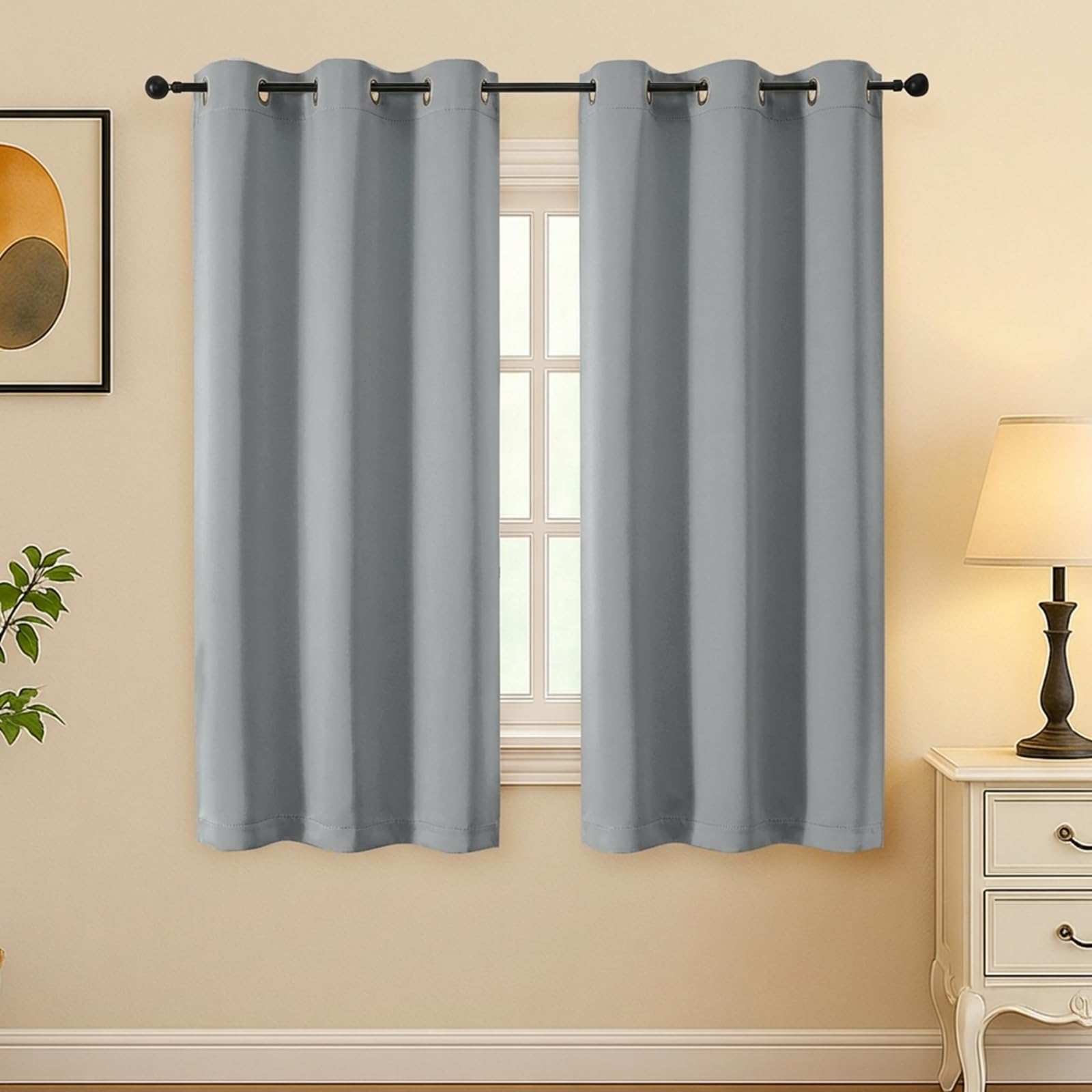 Simplebrand Silver Grey Room Darkening Curtains for Bedroom 63 Inch Length 2 Panels, Thermal Insulated Energy Saving Curtains for Kids Room, Grommet Solid Nursery Window Treatment Drapes, W40 x L63