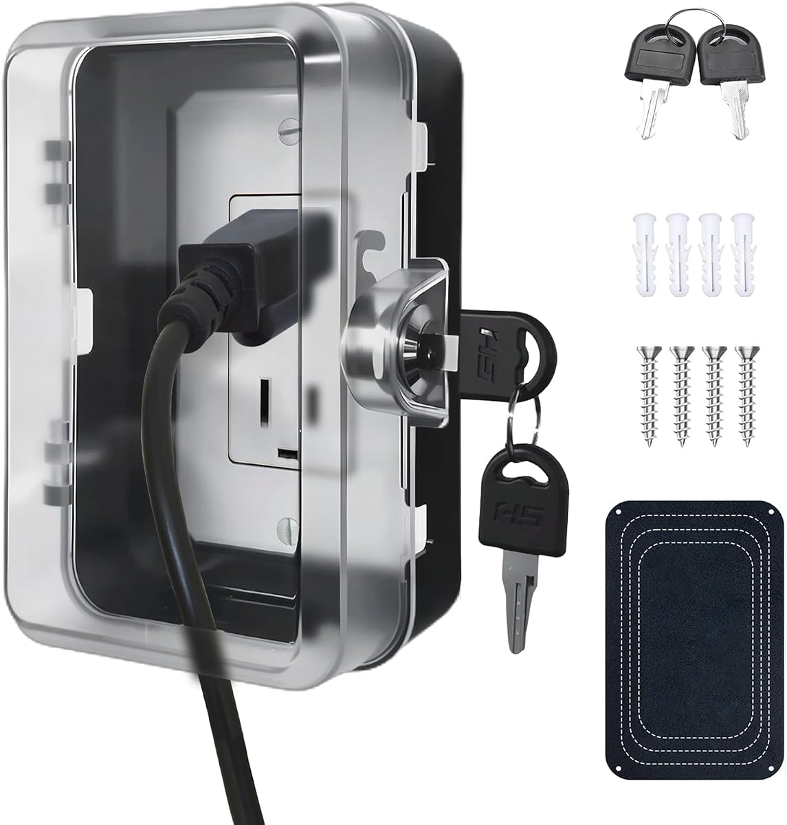 Child Proof Outlet Lock Box with 2 Durable Keys - Heavy Duty Safety Cover for Baby Proofing, Tool-Free Installation, More Space for Large Plugs Universal Fit Socket Protector (1Pack, Black)