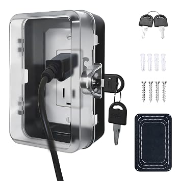 Child Proof Outlet Lock Box with 2 Durable Keys - Heavy Duty Safety Cover for Baby Proofing, Tool-Free Installation, More Space for Large Plugs Universal Fit Socket Protector 1Pack, Black