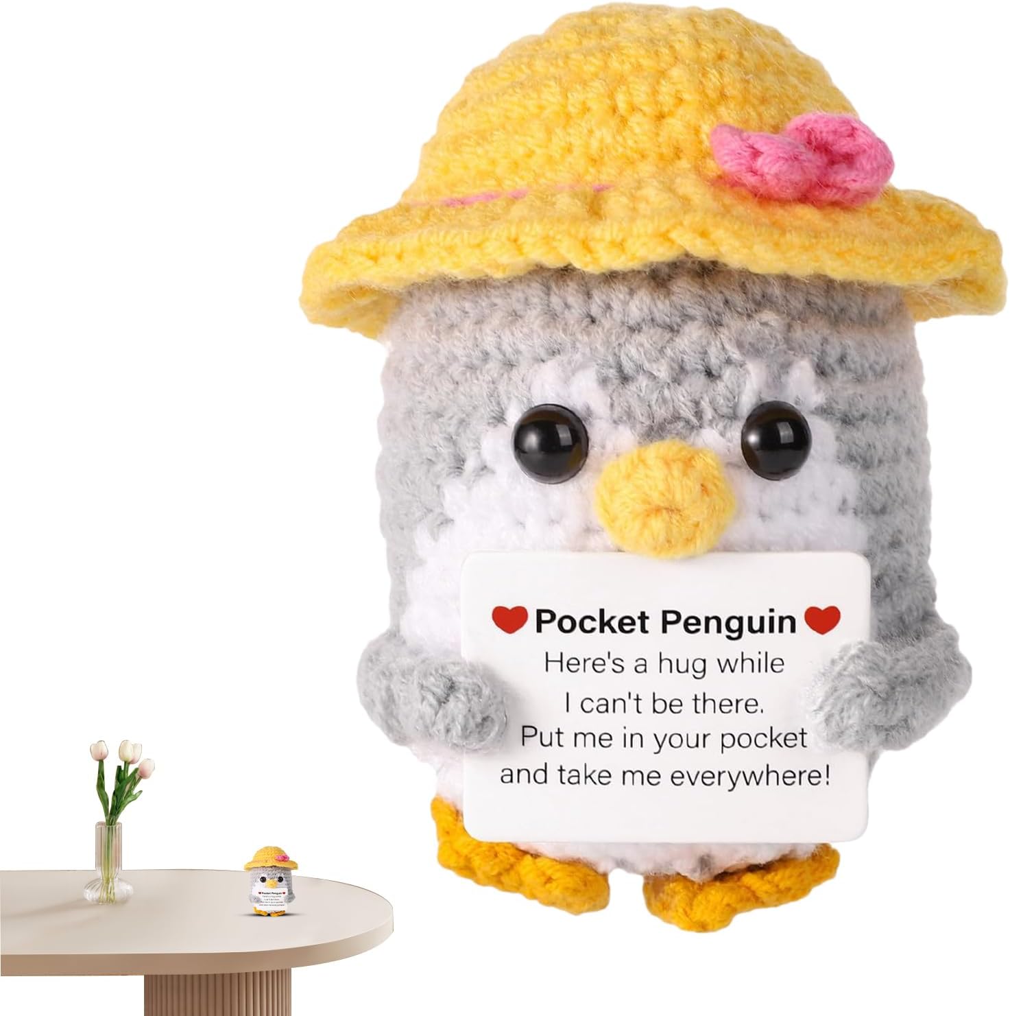 Crochet Penguin Plush - 3.94 Inch Decorative Encouragement Doll,Desk Decor Positive Doll - for Kids Teens Adults Christmas Craft Lovers Collectors Desk Bookshelf Dressing Table Bedside Nursery