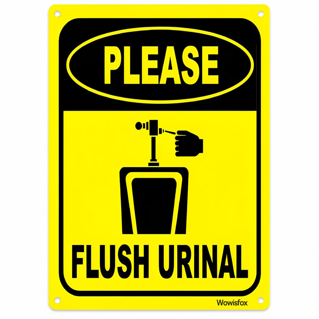 Please Flush Urinal Reminder Sign, 8 x 12 Inch Aluminum, Mounting Holes