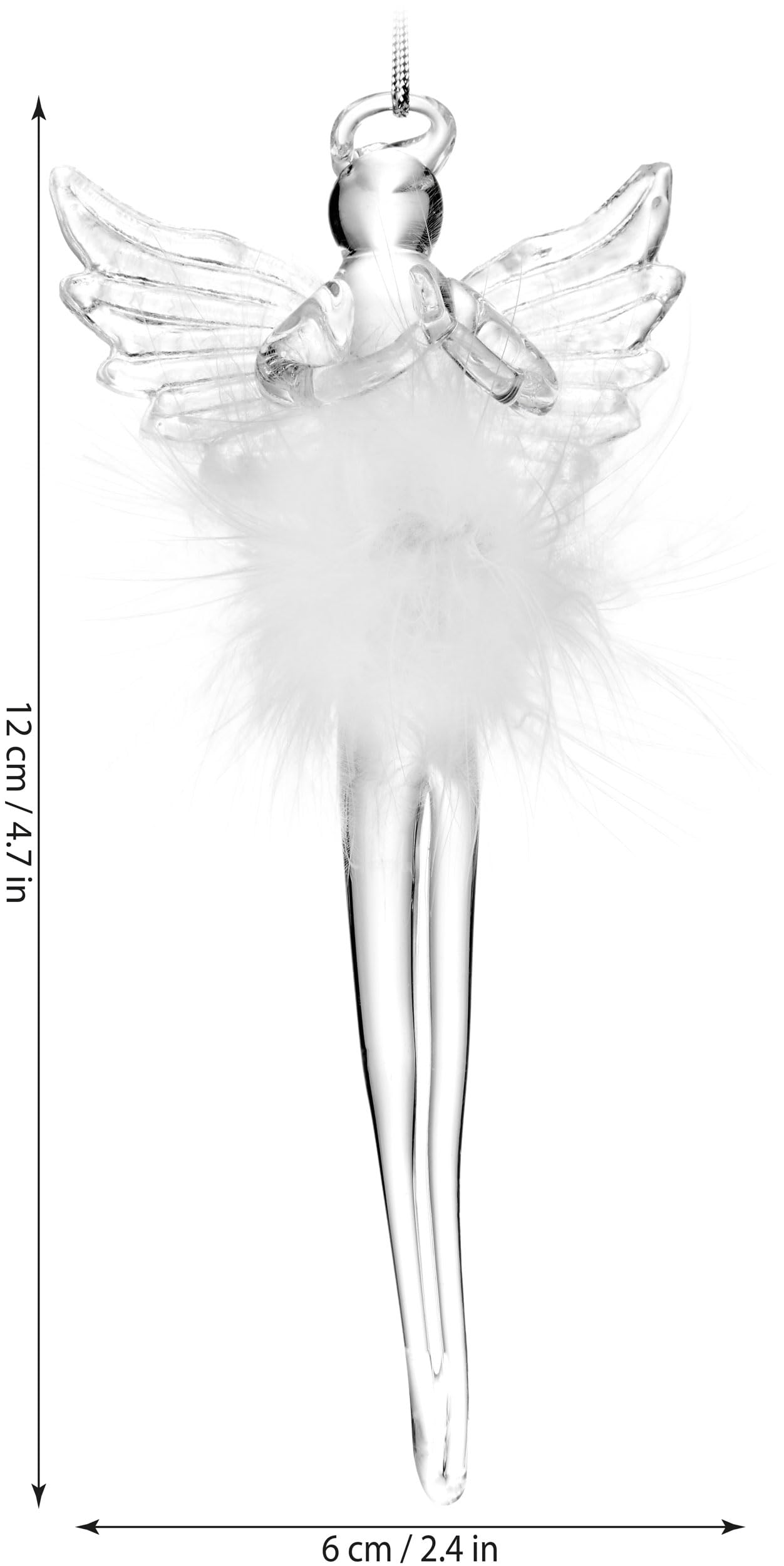 BRUBAKER Lot de 12 décorations de Noël en verre - Ange gardien - Pendentif de sapin de Noël transparent avec robe en plume - Pendentif de Noël - Décoration d'arbre de Noël - Ange en verre - Boule de