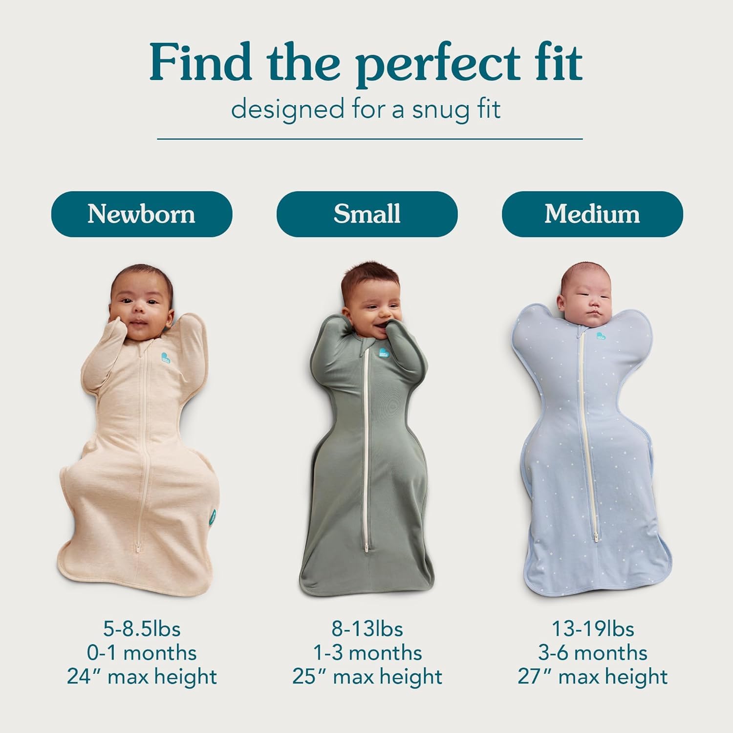 Love to Dream Saco de Dormir Swaddle para recién Nacidos, para Dormir más Tiempo, Ajuste Entallado, Ayuda a calmar el Startle Reflex, Saco de Dormir Lite 0,2 TOG, 2,3-3,9 kg,