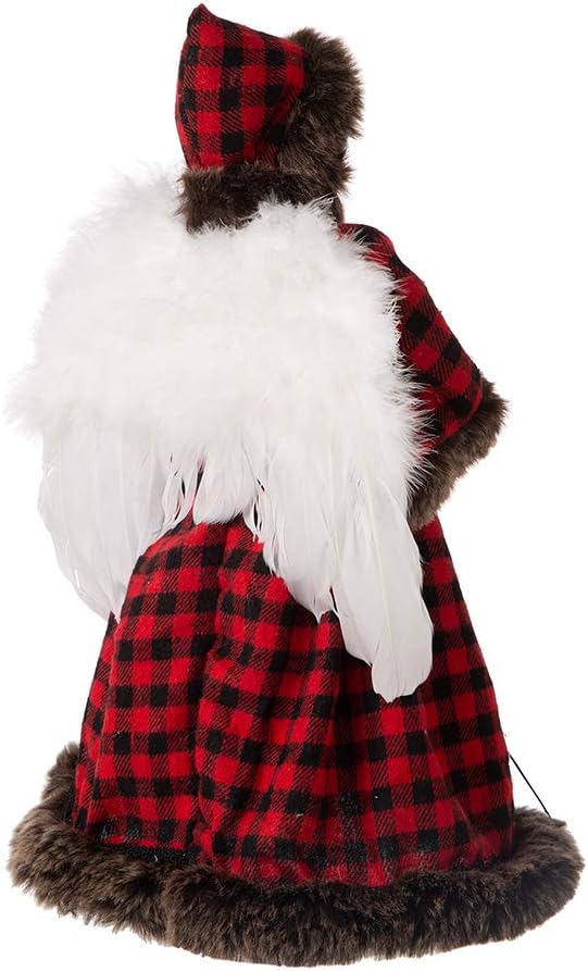 Plaid Angel Christmas Tree Topper with Fur Detailing