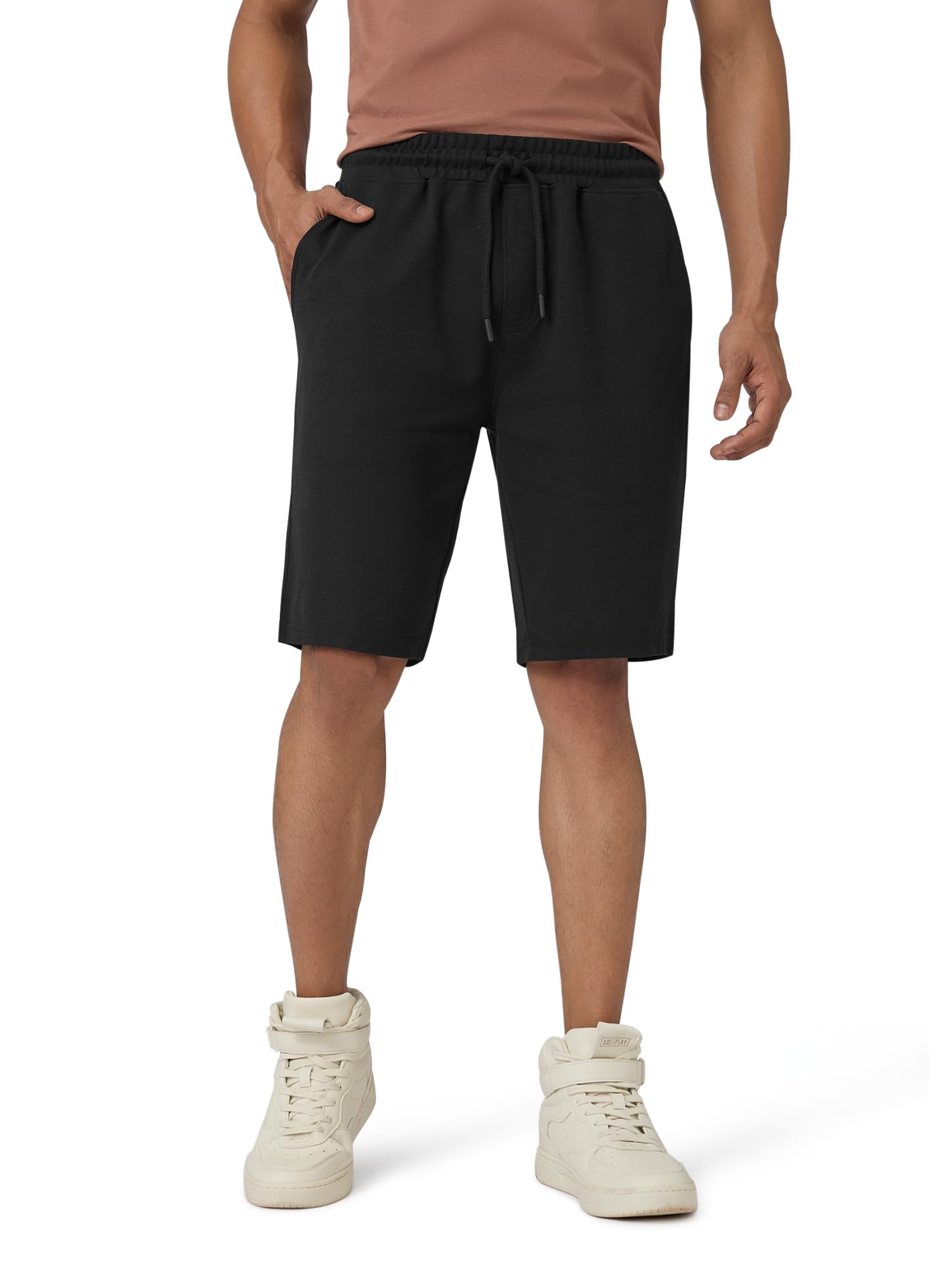 Men's Nova Cotton Regular Fit Solid Shorts with Side Pockets and No Marks Waistband