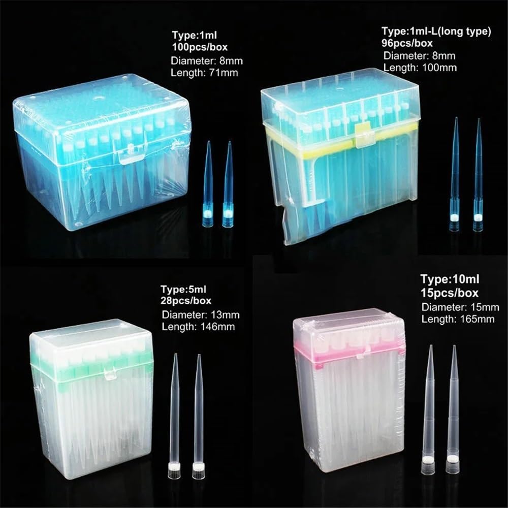 1 ensemble de pointes de pipette en plastique de laboratoire 10 µl/10 µl-L/20 µl/50 µl/100 µl/200 µl/300 µl/1 ml/5 ml/10 ml avec embouts de pipette(200ul tips and box)