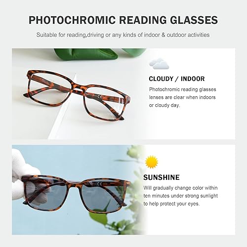 Miniatura 5 de Eyekepper Gafas de lectura fotocrómicas de transición para mujer y hombre Grey Tortoise +2.00