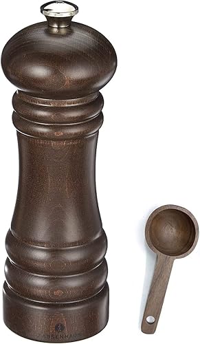 Zassenhaus Berlin - Molinillo de pimienta de madera teñida oscura, molinillo recargable, 7.1 pulgadas, con cuchara de madera para especias