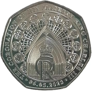 2023 GIBRALTAR Westminster Abbey Door Fifty Pence Coronation King Charles III UNC 50p coin with Heptagon Acrilyc Coin Holder