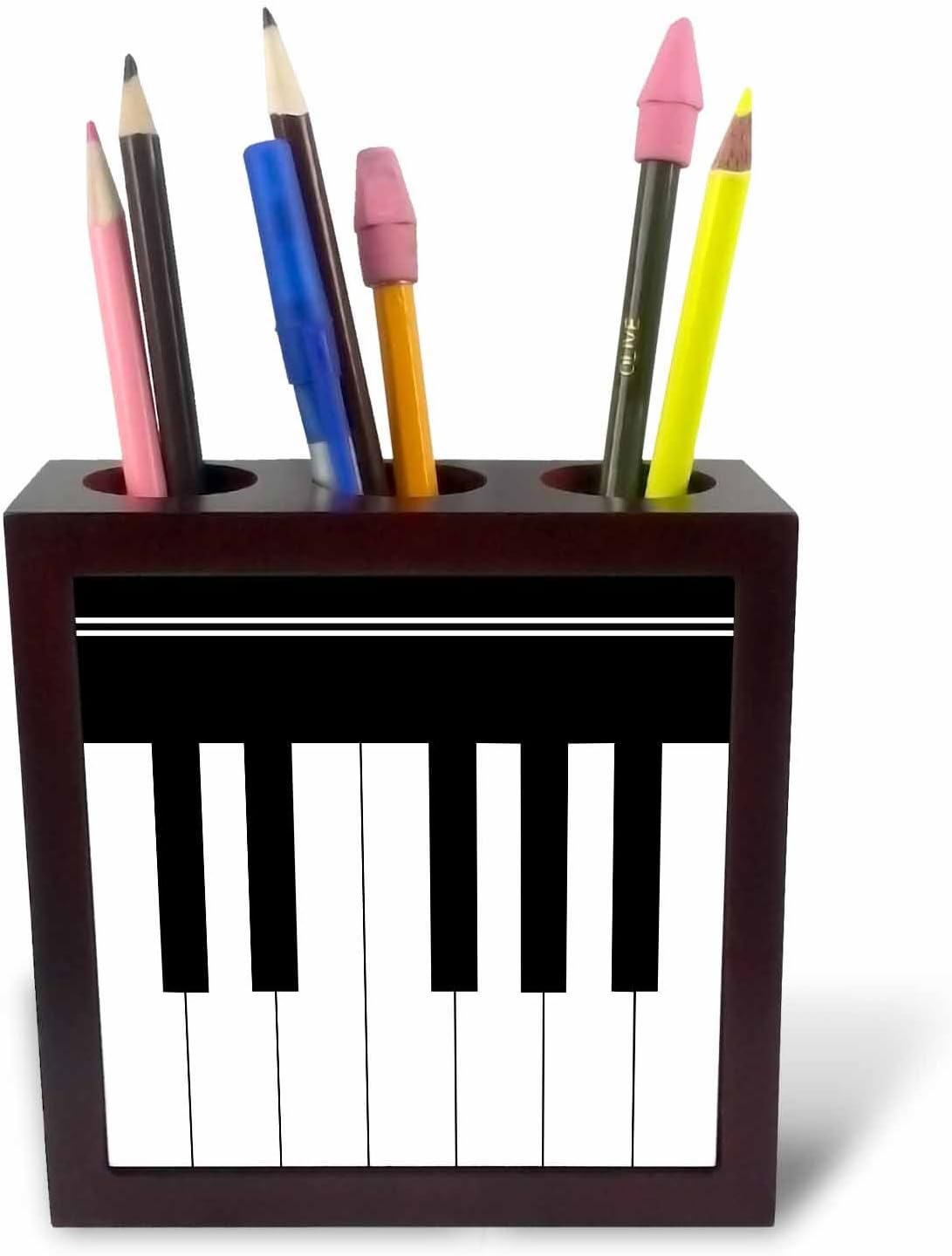 3dRose ph_112827_1 Piano Keys-Black and White Keyboard Musical Design-Pianist Music Player and Musician Gifts-Tile Pen Holder, 5-Inch