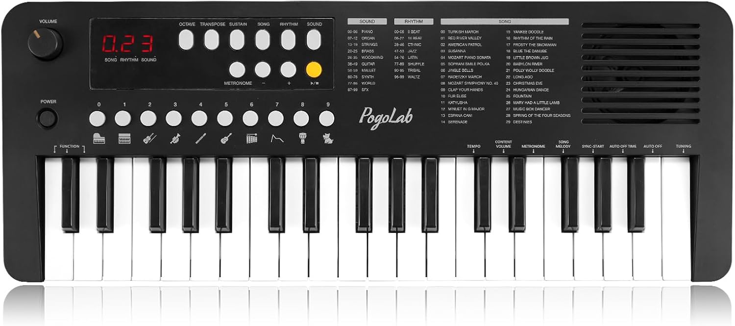 MK1 37 Keys Kids Keyboard Piano, Mini Portable Multi-Function Piano with Excellent Sound Quality, Built-In Speaker & LED Display, Small Electric Music Keyboard Gift for Beginners (Black)