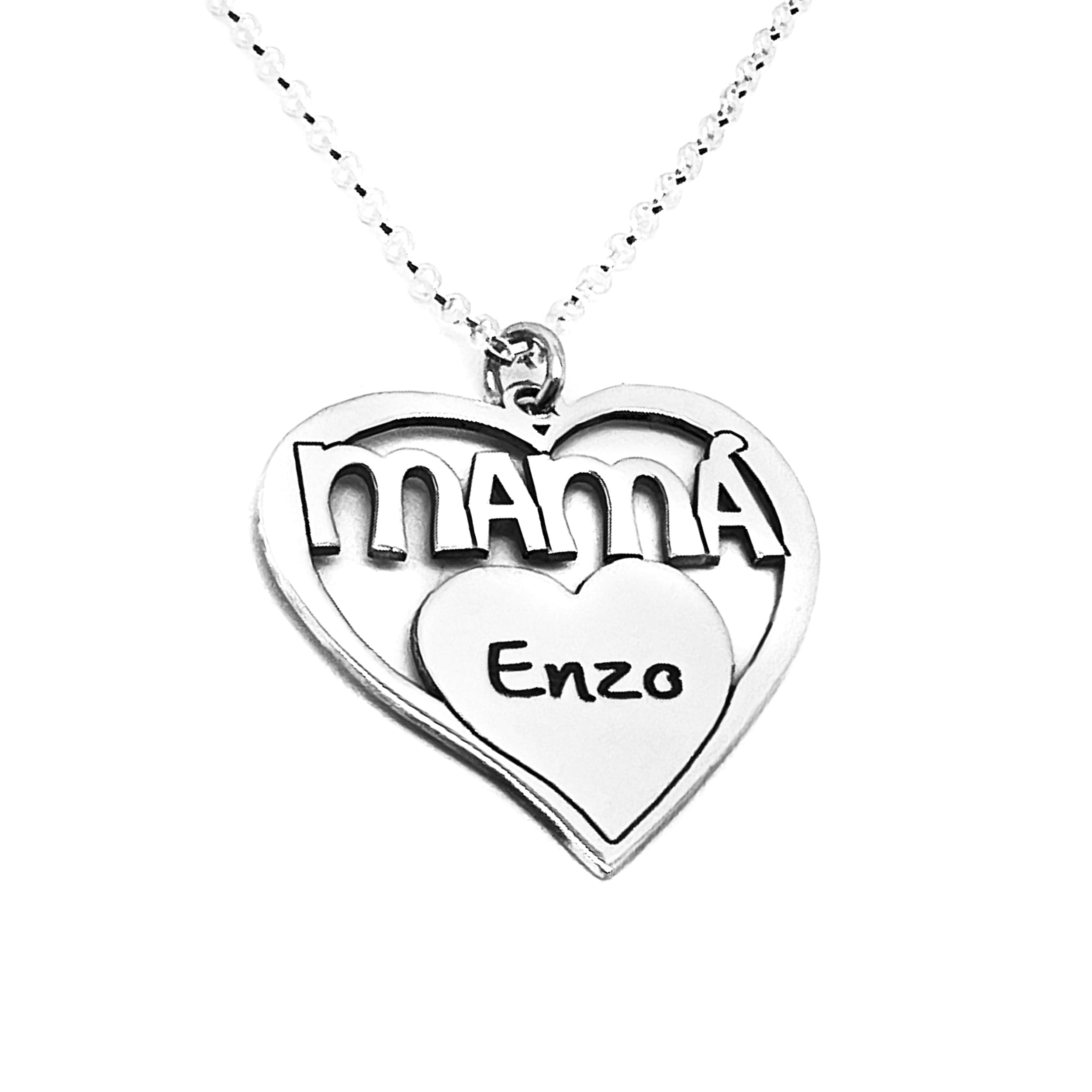 RINCON DEL ARTESANO HECHO A MANO MALAGA Collar Corazón para Mujer Personalizado con Nombres-Fabricado es Plata 925/1000-Regalo Día de la Madre-Rincon del Artesano Malaga.Medida 25mm. (1 Nombre)