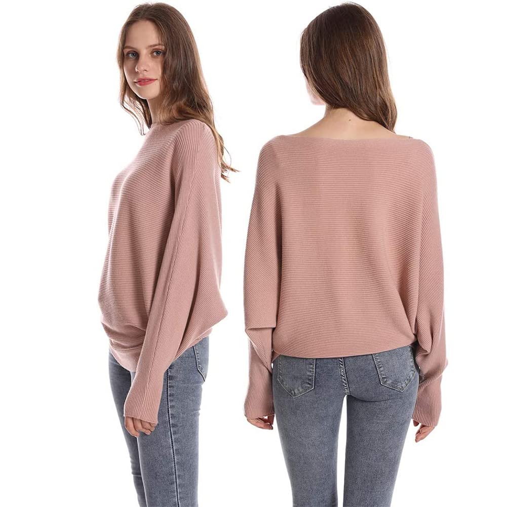 FULIER - Maglione Dolman da donna, con maniche a pipistrello e scollo a barchetta, lavorato a maglia, vestibilità ampia, taglia unica