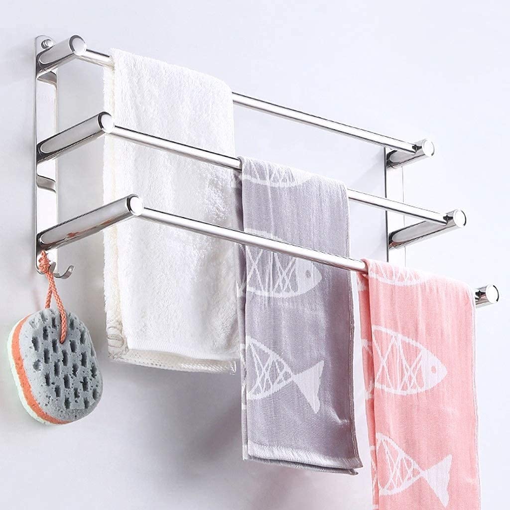 Toalleros Cromado Montado en la Pared Toallero para baño Barra de Cocina, Toallero Barra de toallero de múltiples Capas de Acero Inoxidable 304 Barra de Tres Capas (Tamaño : 50cm)