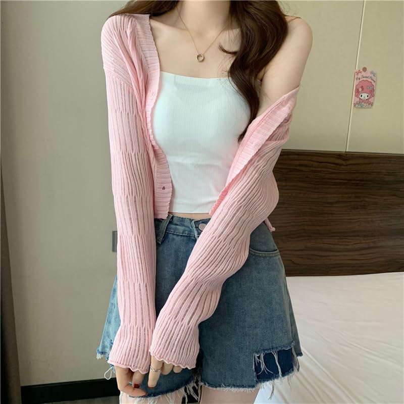 Image of ICW Women's Knitted Ribbed Cardigan Long-Sleeve V-Neck Button-Up Shrug Jacket Top Dn85