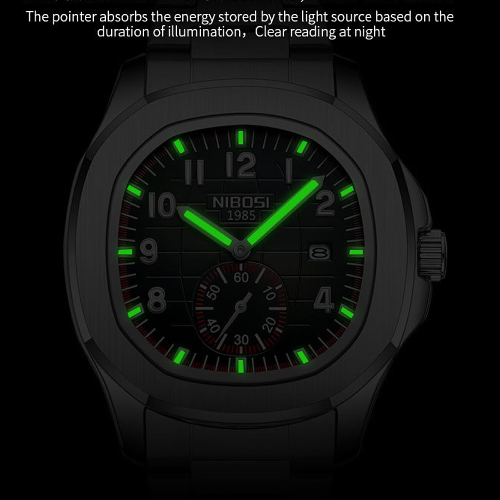 Montre classique à quartz pour homme avec cadran lumineux et fonction date, bracelet en silicone, étanche