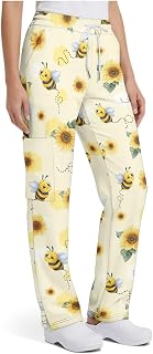 Women's Scrub Pants Flared Cargo Bottom Wide Leg Work Pants with 4 Pockets for Medical Uniform Workwear Daily Wear