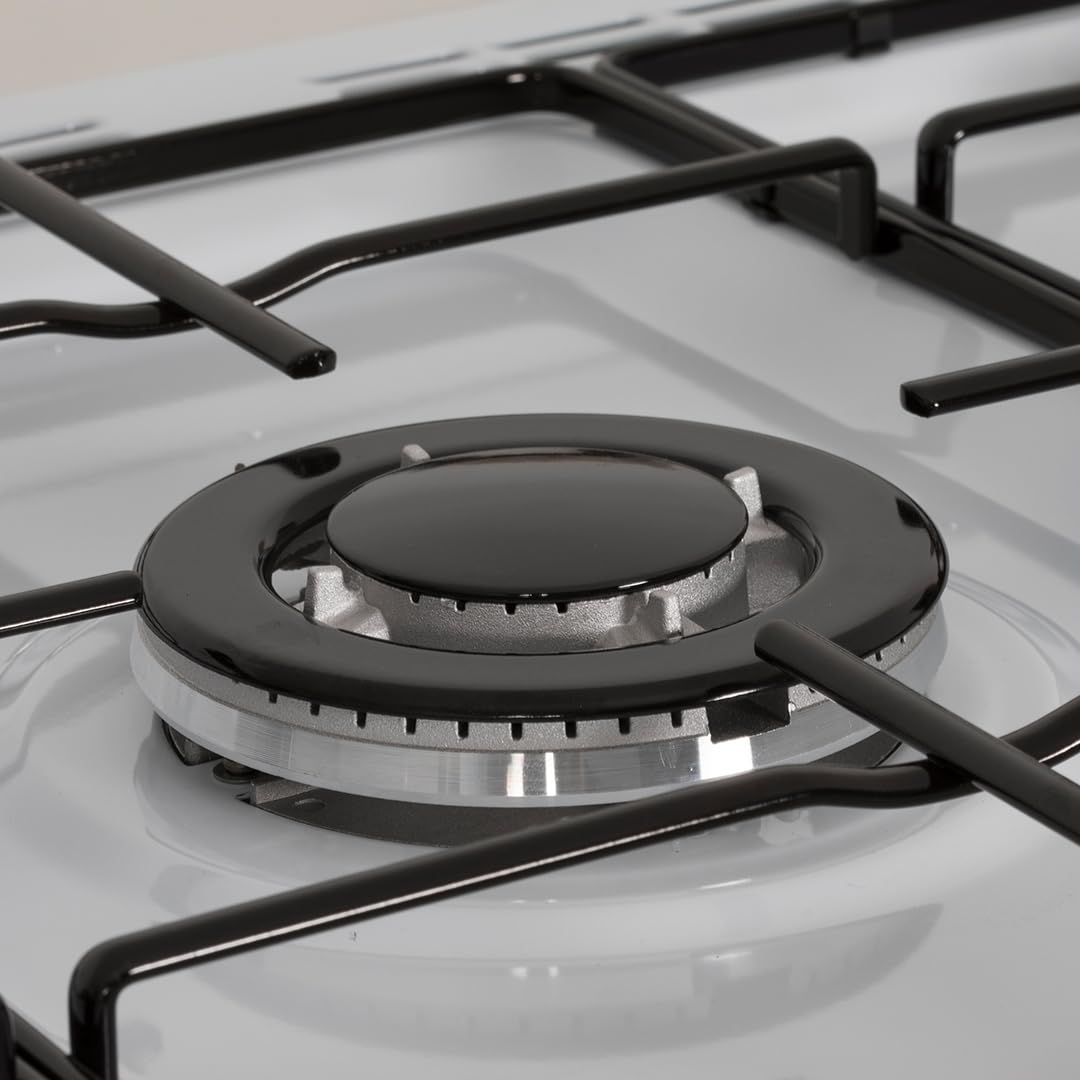 Aspes Cocina Gas Butano 90 cm 5 Zonas de Cocción, Horno 62 L, Blanco, AKGW5901PB. Control Manual, Quemador WOK Triple Llama, Compartimento Bombona Butano, Cristal en Puerta, Tapa Abatible