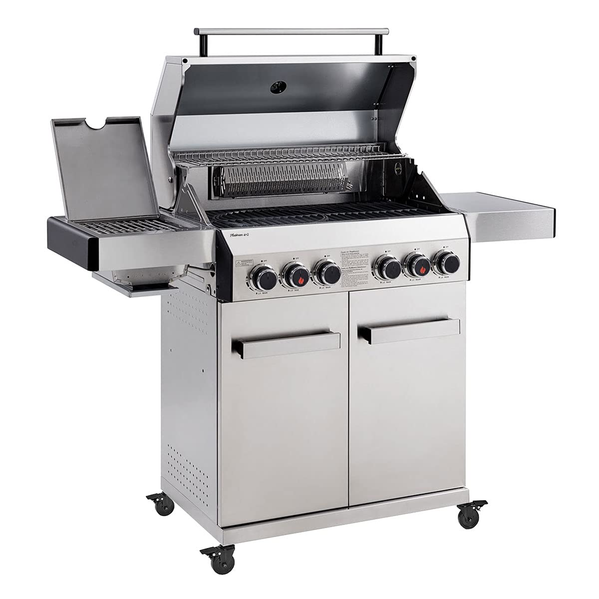 TAINO PLATINUM 4+2 Gasgrill Edelstahl komplett 4 Brenner mit Seitenkocher und Keramik Sear-Burner Power-Zone Seitenbrenner