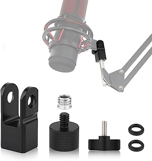 Microphone Mount Adapter for Hyperx Quadcast with 3/8" or 1/4" Screw Adapter, Works with HyperX QuadCast Microphone Stand & Boom Arm Durable Replacement Accessory for Microphone (Black)