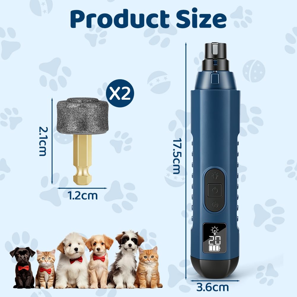 Aolso Lime à Ongles pour Chien et Chat, Rechargeable Broyeur à Ongles pour Chien, 45 décibels Super Silencieux, 5 Vitesses, idéal pour Les Petits et Grands Animaux de Compagnie (Bleu)