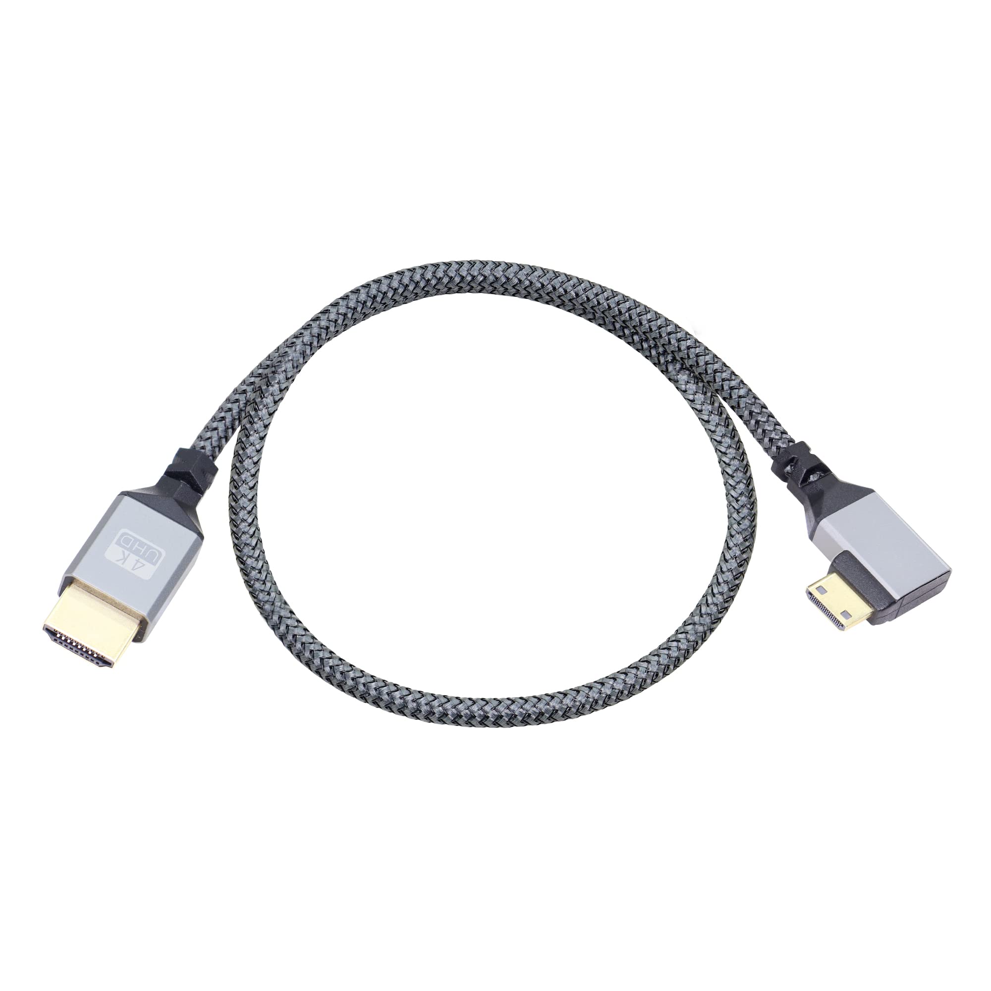 Cavo Adattatore Mini HDMI A HDMI Angolato 90° 4K 20cm – RIIEYOCA, Nylon Intrecciato, Per Laptop, Fotocamera, TV