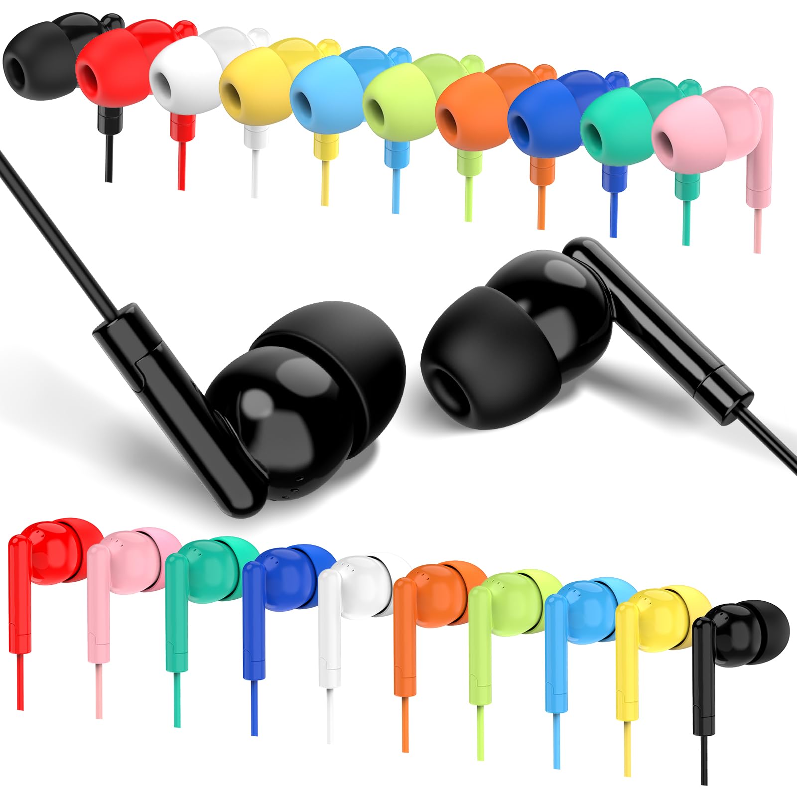 50 Pack Bulk Kids Earbuds for School Classroom Wholesale Wired Students in Ear Headhones with 3 5 mm