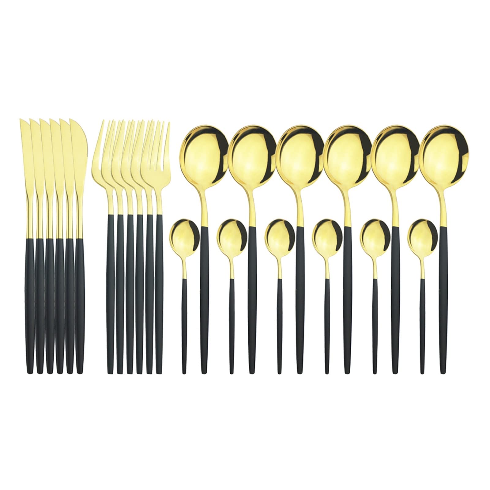 Couverts en Or Noir 6/24 pièces Ensemble de Couverts dorés Ensemble de Vaisselle en Acier Inoxydable Ensemble de cuillères à café Vaisselle fourchettes Couteaux cuillères Nouveau Leisurely (Co