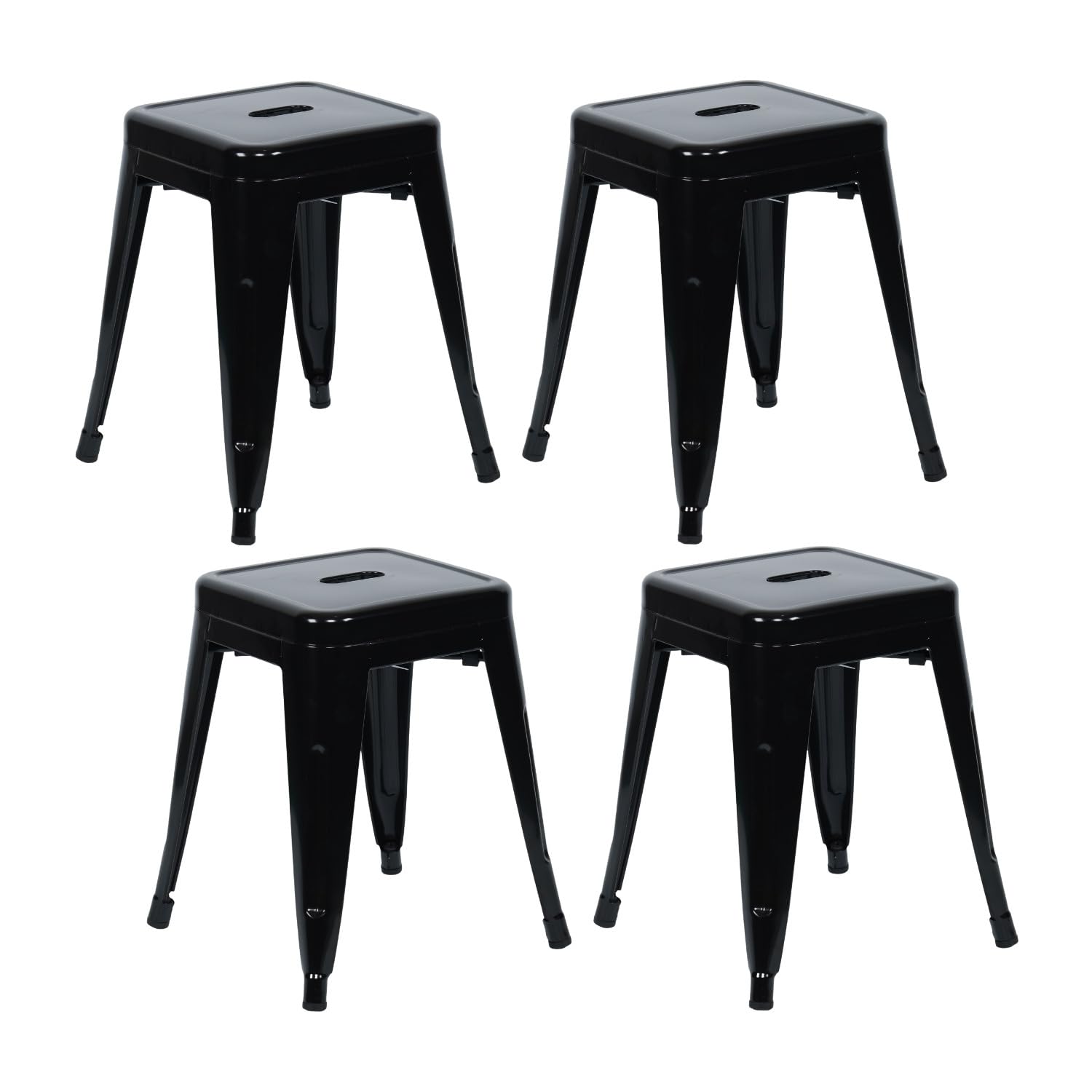 THINIA HOME Pack 4 Taburetes Bajos Industriales Apilables de Acero 38x38x46cm