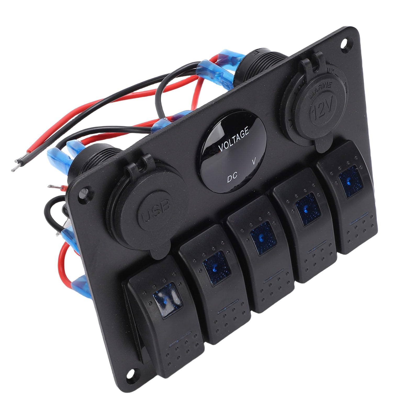 Pannello Interruttori a Bilanciere a 5 Gruppi Design Durevole per Auto, Camion, Barca Marina, Interruttori a Levetta ON/OFF, Retroilluminazione Blu per un Comodo Controllo