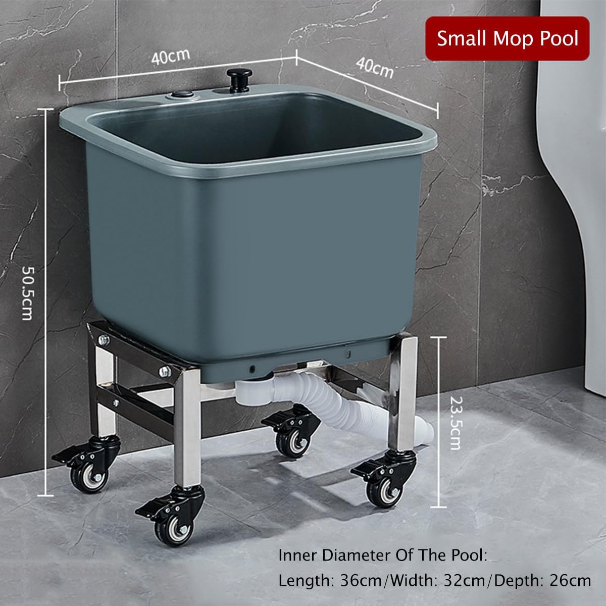 Commercial Stainless Steel Deep Basin Floor Mop Sink Large Capacity Freestanding Sink for Floor Cleaning Black 40 * 40 * 50.5cm (Grey 40 * 40 * 50.5cm)