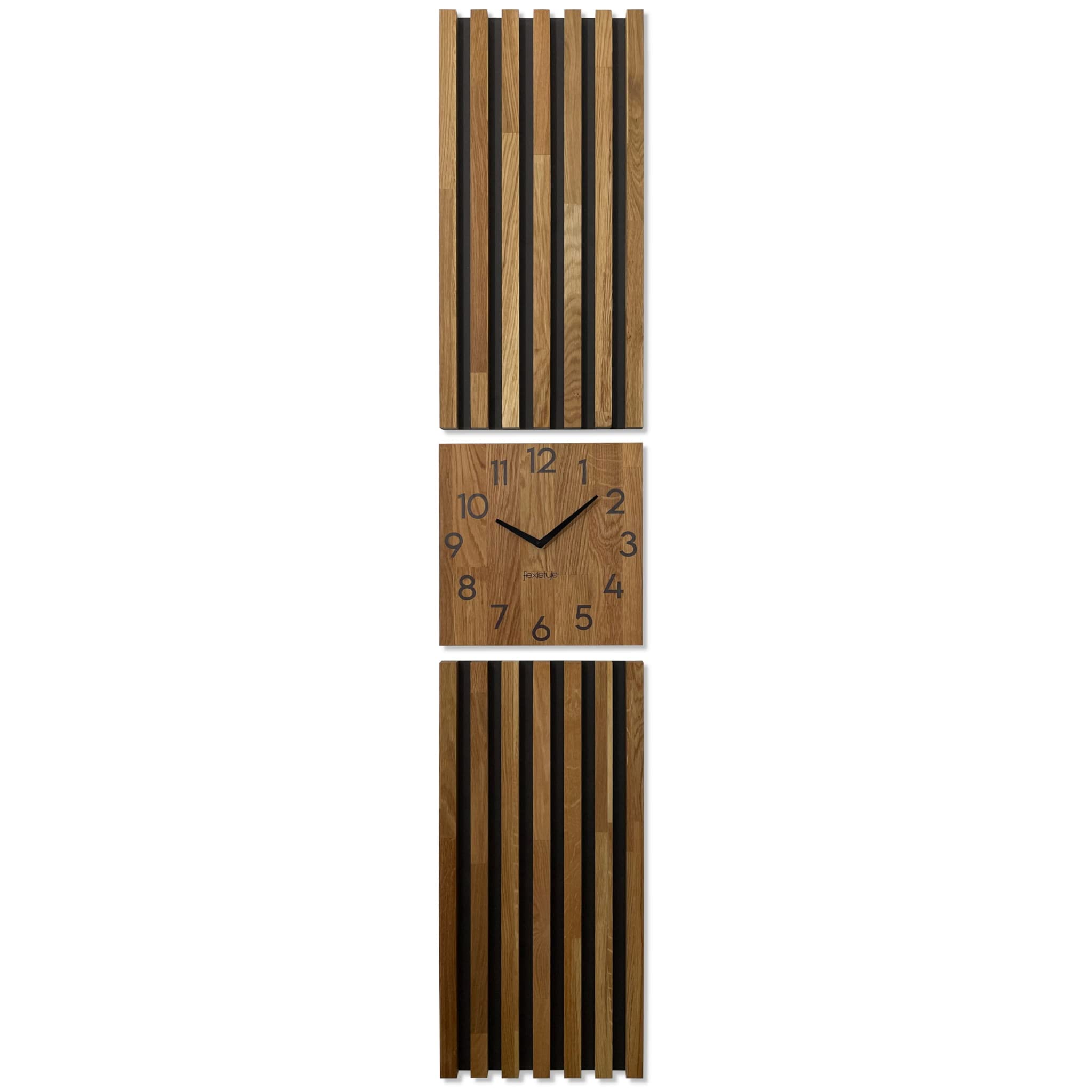 FLEXISTYLE Orologio da parete grande, moderno in legno di quercia, 155 x 30 cm, senza ticchettio, moderno, legno di quercia, nero, MDF, effett, soggiorno (quercia)