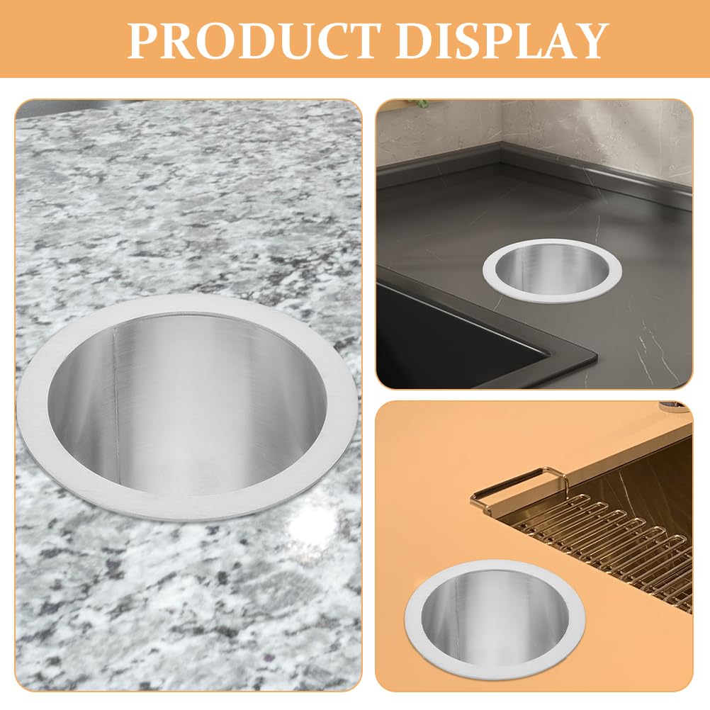 PartyKindom Drop-in Trash Chute: Stainless Steel Round Countertop Trash Grommet Built-in Can Waste Bucket for Home Bathroom Kitchen Restaurant Dining Hall