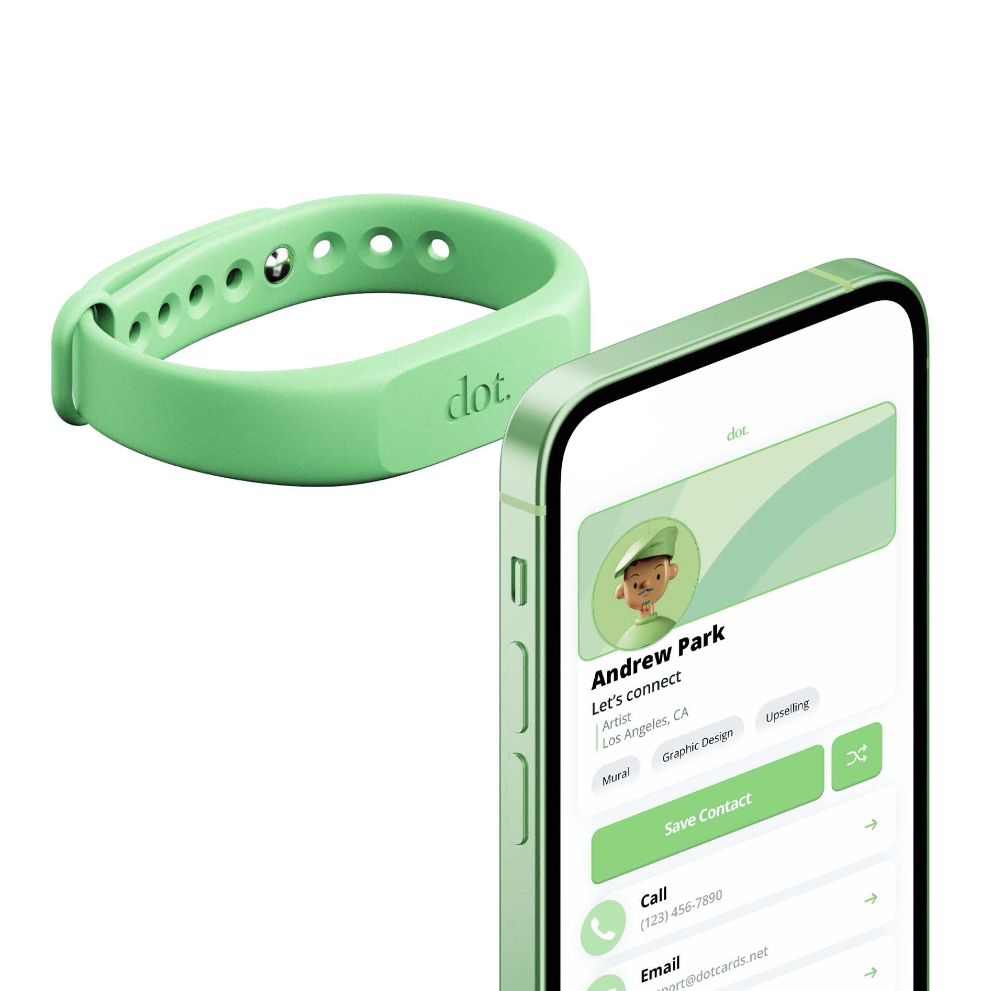 dot. Band - Digital Business Card Wristband - Tap Compatible with iPhone & Android (Mint) — image 1