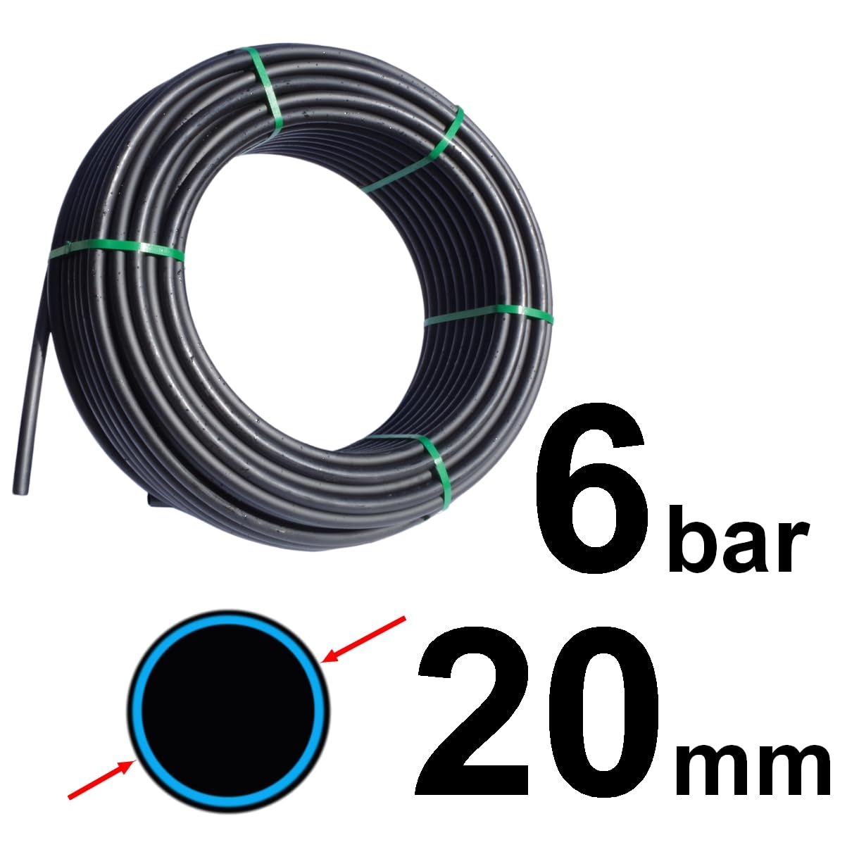 Kolor Neu 3-Lagig PE Rohr PN4, PN6, 4 Bar, 6 Bar Verlegerohr Wasserleitung 16mm 20mm 25mm 32mm Versorgungsleitung Bewässerung PE-Rohrleitung Druckrohr (DN 20 mm (6,0 bar PN6), 10 meter)