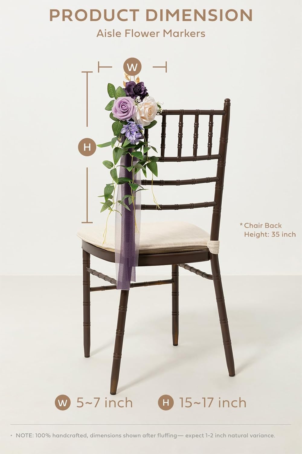 Ling's moment 2 Wedding Artificial Aisle Pew Flowers Chair Decorations Arrangements with Chiffon Ribbons Lilac & Cream for Ceremony Reception Chair Back Floral Decor Reception Church Party Outdoor