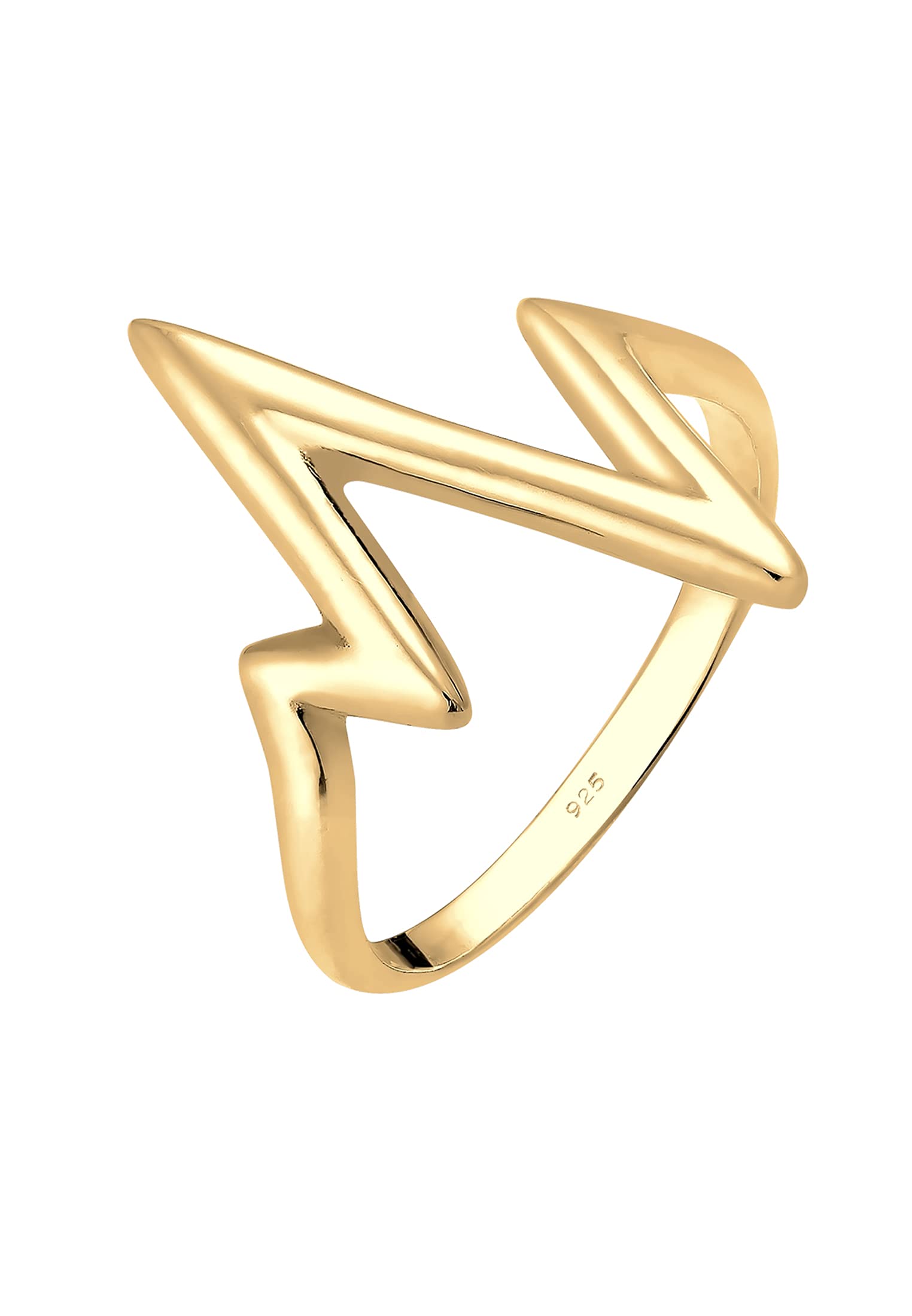 Elli Women's 925 Sterling Silver Gold Plated Zig Zag Ring - Size P