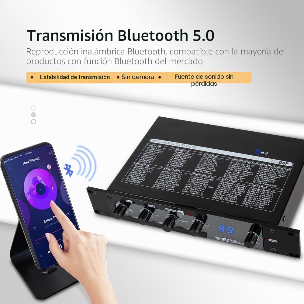Mezclador Karaoke, Reverberador 99 DSP Efectos De Audio Digital De Sonido Estereoscópico, Micrófono KTV Con Reverberación BT Para Espectáculos Teatrales, DJ, Discursos De Negocios