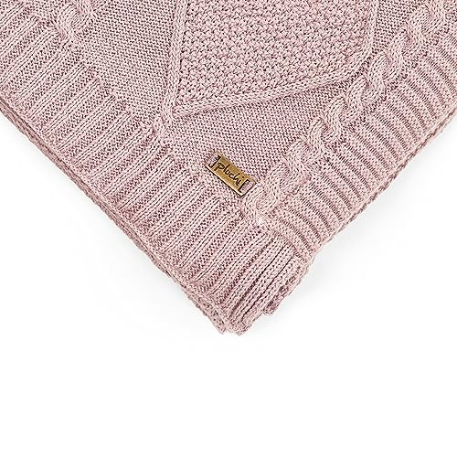 Image of Pluchi Cable Moss Cotton Knitted All Season AC Throw Blanket (125cm X 150cm) (Dull Rose)