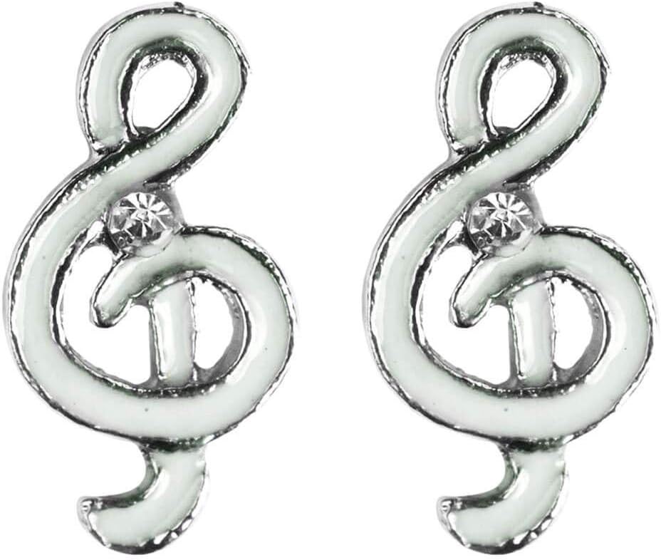 JOE COOL Treble Clef Stud Earrings with Enamel: White