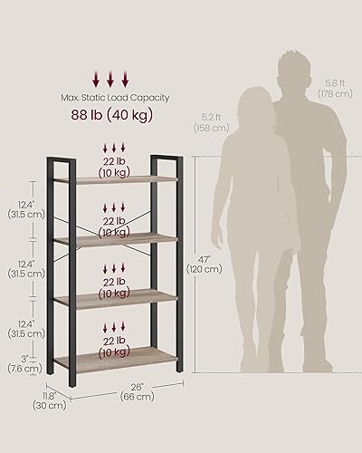 Miniatura 3 de VASAGLE Estantería de 4 niveles, estantería de libros, 11.8 x 25.9 x 47.2 pulgadas, para oficina en casa, sala de estar, color gris + negro