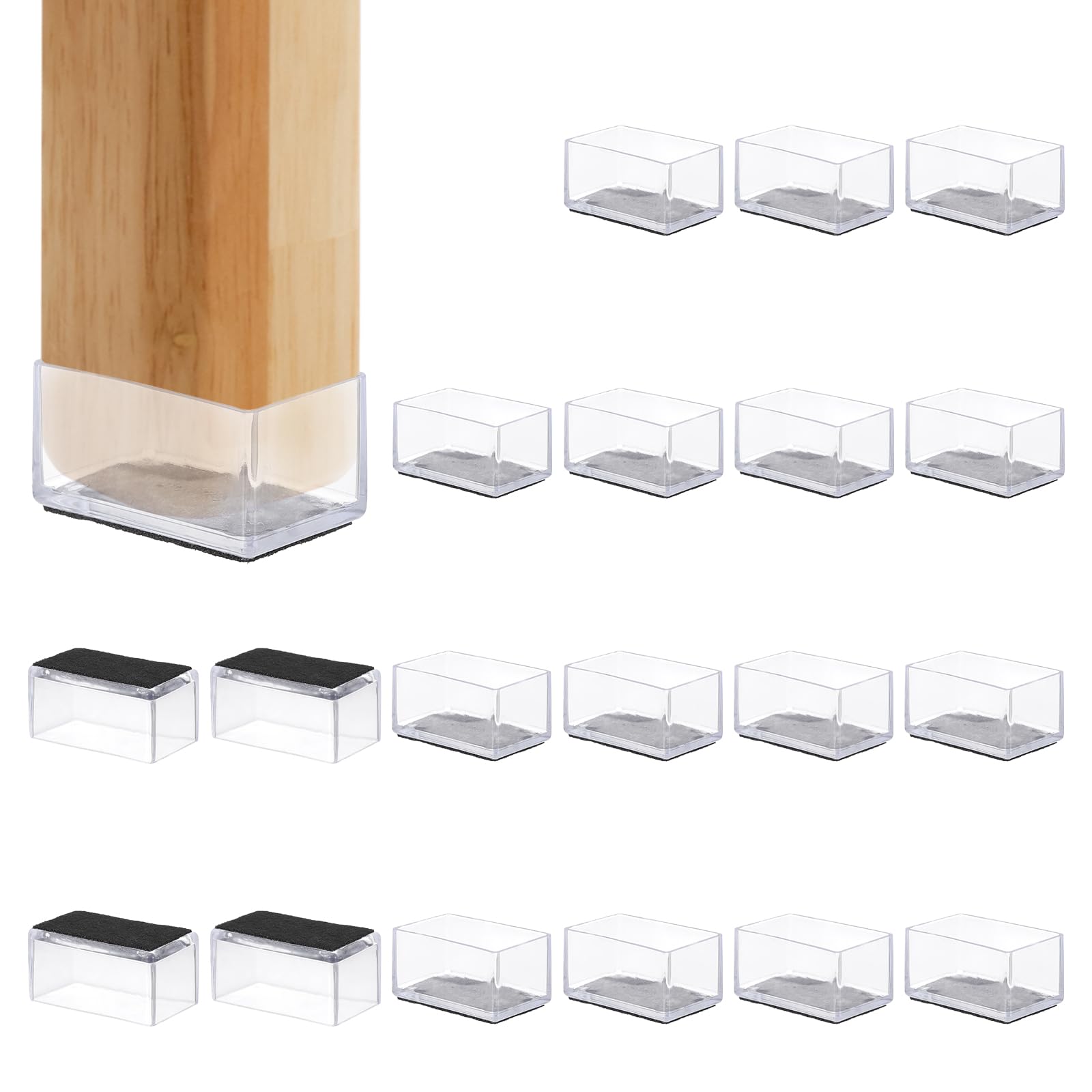 PATIKIL Chair Leg Floor Protector for Hardwood Floors, 20 Pcs Rectangle PVC Felt Fit 1.77" x 0.98" Furniture Leg Cap Furniture Feet Cover Furniture