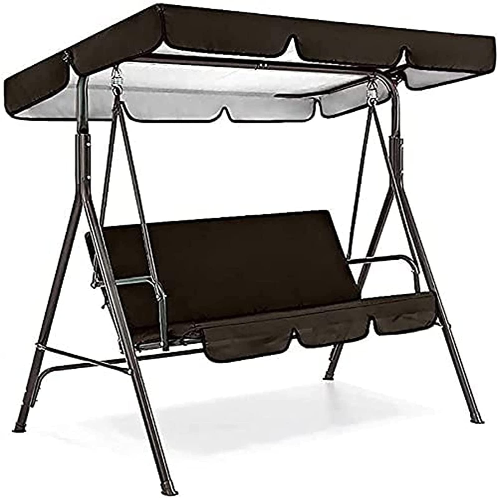 Fodera per Cuscino Altalena da Patio, Set di Copertura Tetto E Sedile Dondolo A 2-3 Posti, Impermeabile Anti-UV Fodera Dell'Altalena per Tettuccio Parasole (190x132x15cm/75x52x6'',Nero)