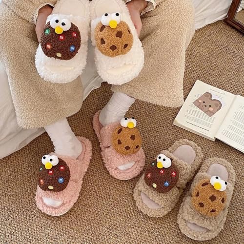 LilRoot Cute Cartoon Fuzzy Slippers for Winter Funny Cookie Fluffy Slippers Warm Soft Memory Foam Non-Slip Slippers for Women Lounging4