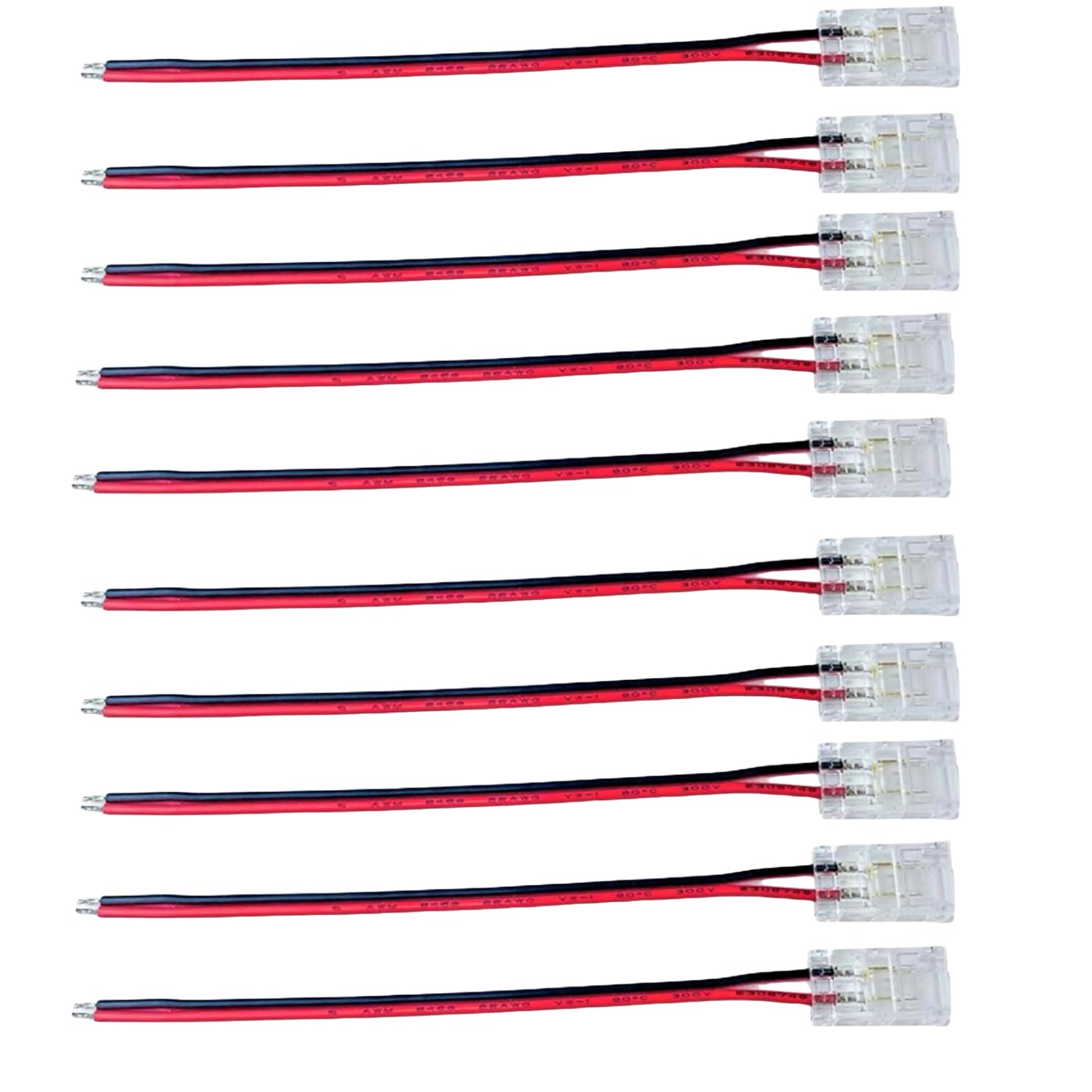 Amefil 2-pin 5mm 10CS COB LED Connector, with Seamless Connector and Double Extension Cable Strip to Cable Connector