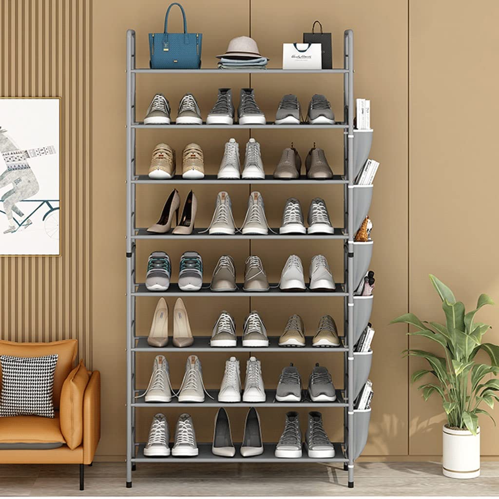 Schuhregal, einfaches Schuhregal, 4-stöckiges Schuhregal, Stoff-Schuhregal, Aufbewahrung, Organizer, Metall, freistehende Schuhregale mit Hängetaschen, DIY stapelbares Schuhregal, Schuhregal Organizer