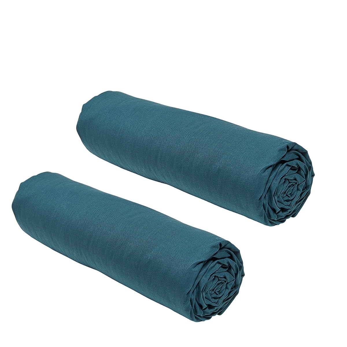 TODAY Essential Set of 2 Fitted Sheets 140 x 190 cm for Double Bed 100% Cotton Peacock, Plein