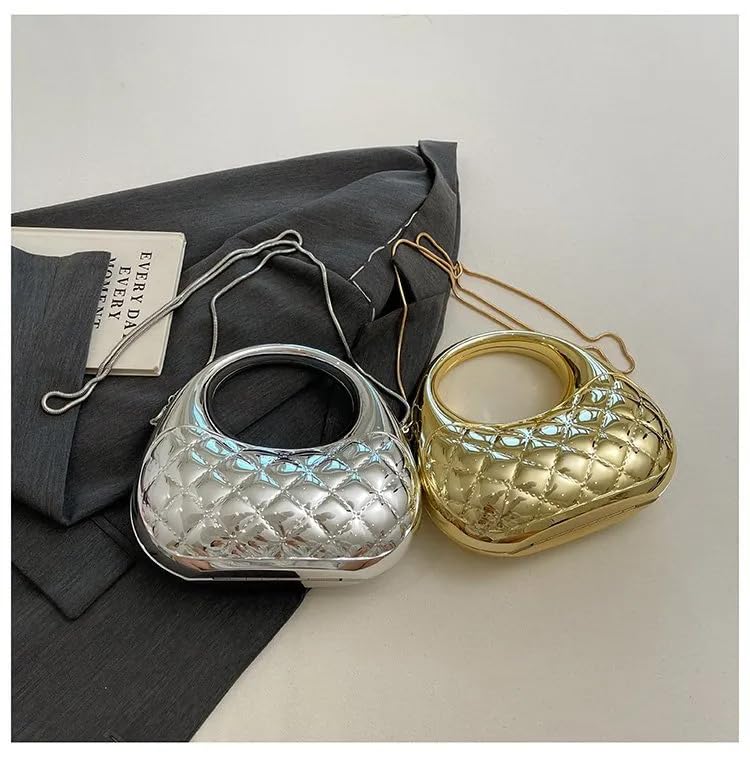 Image of Metallic Acrylic Evening Handbag for Women | Crossbody Sling Bags with Detachable Chain Strap Glossy Stylish Ladies Girls Small Size Cute Party Wedding Bag